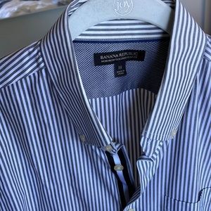 Stylish Dress Shirt - White with Grey Stripes